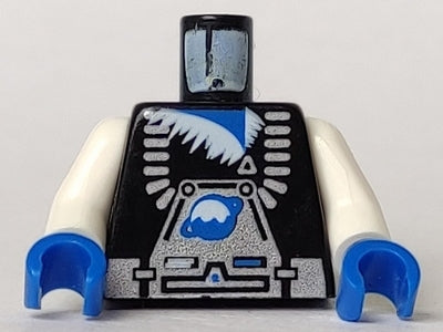 LEGO 973p62c01 torso, black with silver space ice planet pattern, white arms, blue hands. Blue planet and jagged ice print.