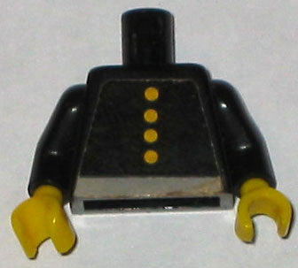 LEGO 973pb0028c01 - Torso brandweeruniform met vier knopen en grijze riem patroon (sticker) / armen / gele handen