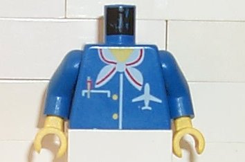 LEGO 973pb0031c01 - Romp Vliegtuigbemanning Vrouw, Zak, Pen, Sjaal en Logo Patroon / Armen / Gele Handen