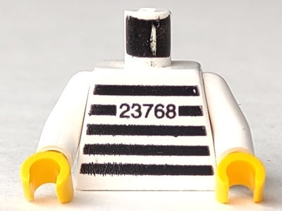 LEGO 973pb0056c02 - Torso gevangenishemd met zwarte strepen en '23768' dik lettertype patroon / Armen / Gele handen