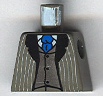 LEGO 973pb0060 - Torso Suit Jacket Open with Light Gray Pinstripes and Black Lapels over Silver Vest with Buttons and White Shirt, Blue Tie Pattern
