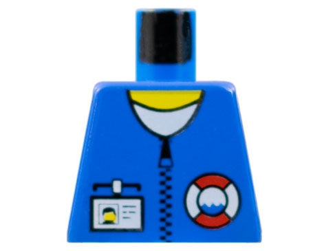 LEGO 973pb0237 - Torso Reddingsbrigade Logo, Naambordje, Witte Kraag, Ritspatroon