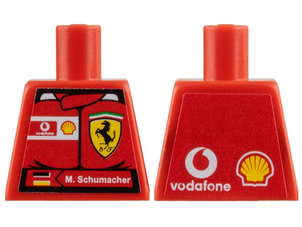 LEGO 973pb0341 - Torso Racers Ferrari voorkant, Vodafone achterkant (stickers) met M. Schumacher naam patroon
