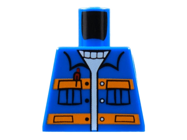 LEGO 973pb0551 - Torso City Jacket met Zakken en Pen over Trui, Oranje Strepen Patroon