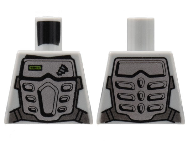 LEGO 973pb0616 - Torso Power Miners Zilveren Pantser Voor en Achter, Boorpatroon Linksboven