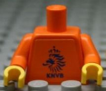 LEGO 973pb0770c01 - Torso Voetbal Nederlands Elftal, KNVB Logo Sticker Voorzijde, Zwart/Wit Nummer Sticker Achterzijde (nummer in bestelling specificeren) / Armen / Gele Handen Nummer 3 op de rug