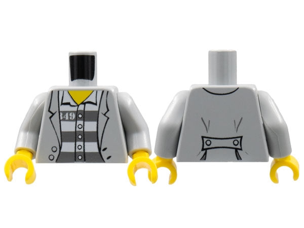 LEGO 973pb0798c01 - Torso Town Prisoner Jacket over Shirt met Knopen en Donker Blauwgrijs Gestreept Gevangenispatroon / Armen / Gele Handen