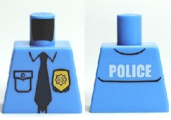 LEGO 973pb0801 - Torso Politie-uniform met Zak en Wit 'POLICE' op Rug, Gouden Badge, Donkerblauw Stropatroon