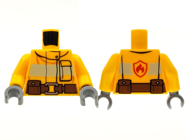LEGO 973pb101c01 - Torso Brandpak met Streep en Bruine Utility Belt en Brandlogo op Rug Patroon / Armen / Donker Blauwgrijze Handen