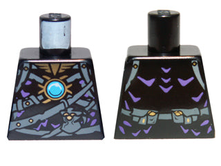 LEGO 973pb1347 Chima black torso with dark bluish gray belts, medium lavender highlights, and a dark azure round jewel pattern.