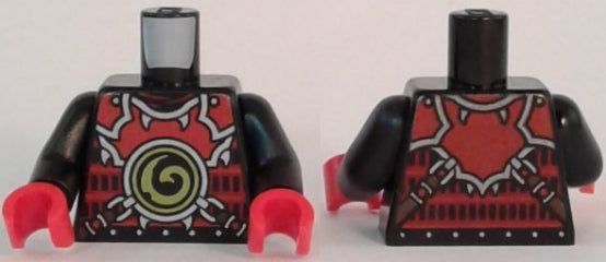 LEGO 973pb2498c01 - Torso Ninjago Rood Pantser met Lime Swirl Medaillon Voorzijde, Riemen op Achterzijde Patroon / Armen / Rode Handen