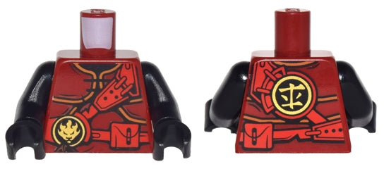 LEGO 973pb2608c01 - Torso Ninjago Pantser met Rode Banden en Utility Riem met Vuur Kracht Embleem Patroon / Zwarte Armen / Zwarte Handen