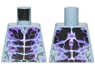 LEGO Torso 973pb2717, light blueish gray with black and dark purple rock veins pattern, shown front and back.