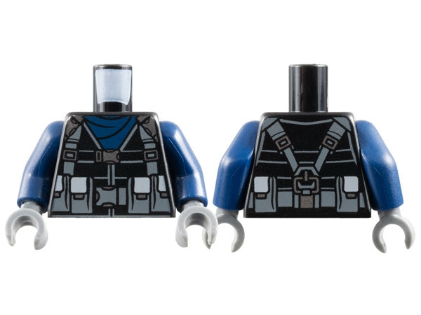 LEGO 973pb3148c01 - Torso Tactical Jacket, Dark Blue Scarf, Dark Bluish Gray Straps and Utility Pouches Pattern / Dark Blue Arms / Dark Bluish Gray Hands