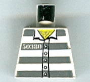 LEGO 973pb3375 - Torso Gevangenisuniform Shirt met '50380', 5 Knopen, en Donker Blauwgrijze Strepen, Harige Borst, Gele Halspatroon