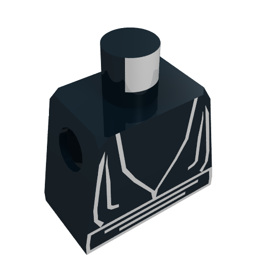 Dark blue LEGO minifigure torso with white print of a Jedi robe and waist sash pattern. Features neck stud and arm sockets.