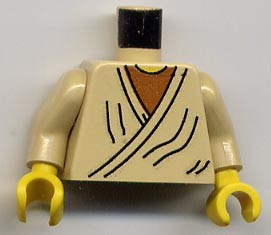 LEGO 973ps6c01 Old Obi-Wan tan torso with layered brown shirt, yellow neck pattern, tan arms, yellow hands, and black neck stud.