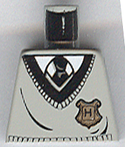 LEGO 973px153 - Torso V-Neck Sweater with Black Collar and Gold Hogwarts Crest over White Shirt, Tie Pattern