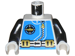 LEGO 973px170c01 Aquazone Aquanaut torso with sub logo, checkered zipper, gold weight belt pattern, black arms, white hands.