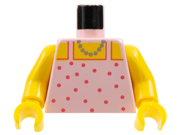 LEGO 973px23c01 minifigure torso: light pink with red polka dots, yellow top trim, gold necklace pattern, yellow arms and hands.