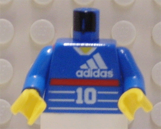 LEGO 973px26c01 - Torso Voetbal Adidas Logo, Rode Streep, Nummer 10, Zidane op Rug Patroon / Armen / Gele Handen