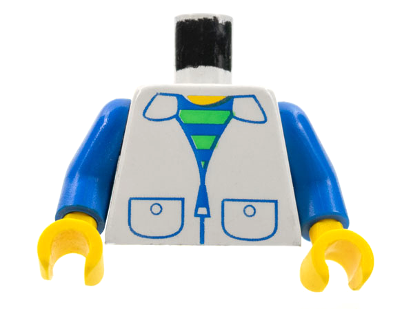 LEGO 973px28c01 - Torso met gestreept onderhemd, ritsjas met zakken patroon / blauwe armen / gele handen