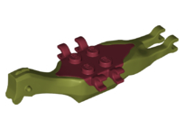 Olive green LEGO Dinosaur Body Pteranodon (98085c03) with a fixed dark red top, 4 studs, and 6 clips.