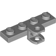 Light gray LEGO 1x4 modified plate with tow ball socket, flattened with holes, part 98263.