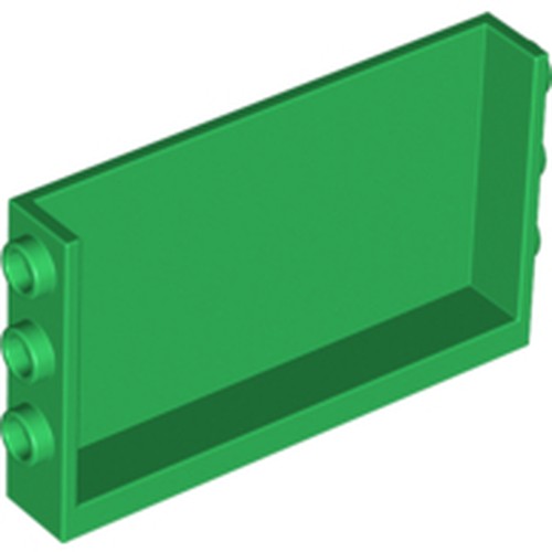 Green LEGO Panel 1 x 6 x 3 with studs on the side, viewed from an angled perspective against a white background.