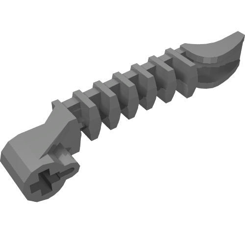 Grey LEGO 98564 Hero Factory Zamor Sphere Launcher bottom half, 1x7 axle hole, ribbed shaft, curved projectile end.