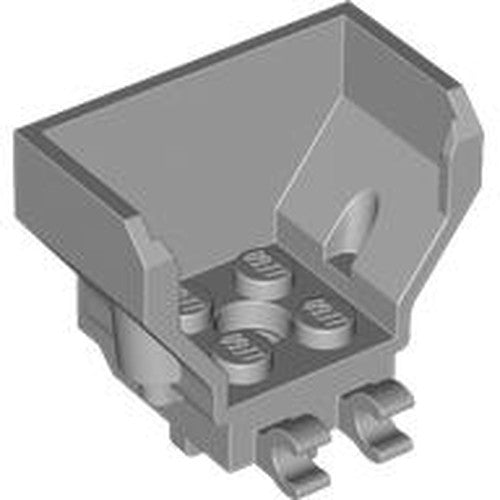 A gray LEGO 98876 Cockpit 4 x 2 x 3 with Pin Hole and 2 Clips, viewed from an angled top-down perspective.