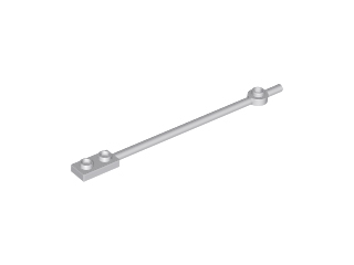 Light gray LEGO Bar 12L with a 1x2 plate end featuring hollow studs and a 1x1 round plate end.