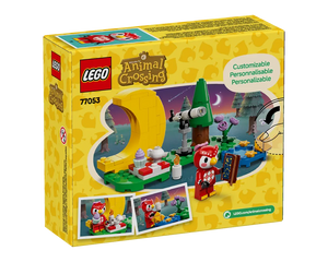 Back of LEGO Animal Crossing 77053 Stargazing with Celeste box, showing Celeste minifigure, telescope, campfire, and customization.