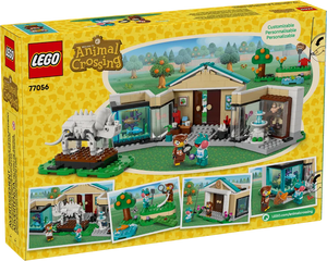 LEGO Animal Crossing 77056 Blathers's Museum Collection box showing the museum build, dinosaur fossil, fish tanks, and minifigures.