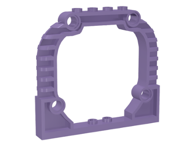 A purple LEGO Arch 1 x 8 x 6 (Portal) piece, with studs on top and bottom, and pinholes on the corners.