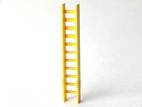 A single yellow LEGO ladder bottom section with 11 rungs and two stops, standing upright on a white background.