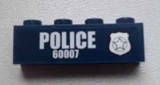 LEGO 3010pb170R - Steen 1 x 4 met Police Silver Star Badge en wit 'POLICE 60007' patroon model rechterzijde (sticker) - Set 60007
