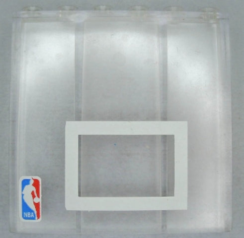 Clear LEGO 1x6x5 brick, basketball backboard with white rectangle and NBA logo.