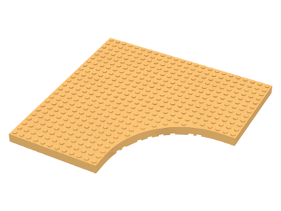 Tan LEGO Modified 24x24 plate without a 12x12 quarter circle, showing studs and a cut edge.