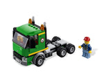 Green LEGO City 4203 truck with gray chassis and a construction worker minifigure.