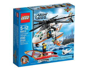 LEGO City 60013 Coast Guard Helicopter set box, featuring a helicopter, rescue boat, minifigures, and a shark.