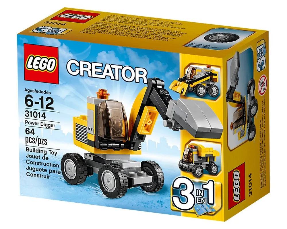 LEGO Creator 31014 Power Digger box showing the main yellow and black digger and two alternate models.