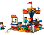 LEGO Creator 40714 Carousel Ride set with minifigures, ticket booth, spinning carousel, and various rides.