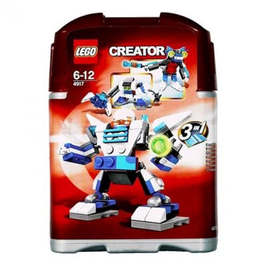 LEGO Creator 4917 Mini Robots set in red and silver packaging. Features a white and blue mech and two alternative smaller builds.