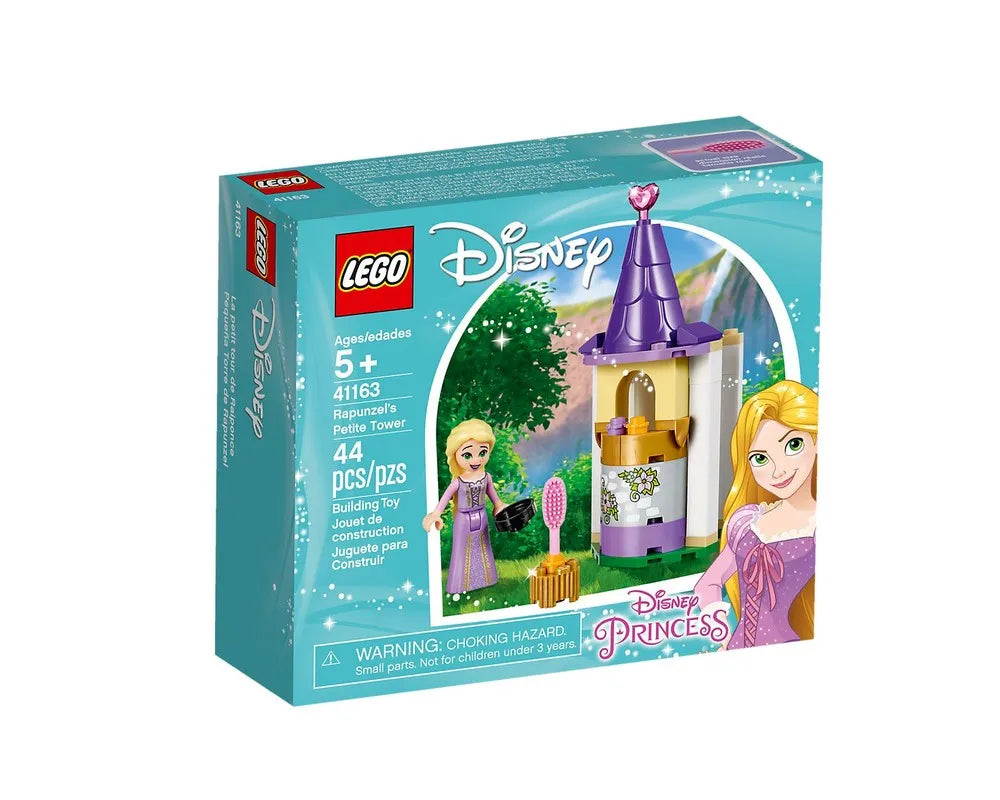 LEGO Disney 41163 Rapunzel's Petite Tower box, showing a mini-doll, small purple tower, and Rapunzel illustration.