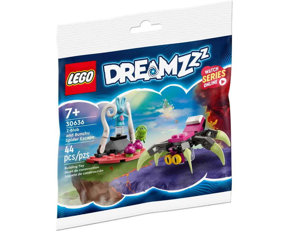 LEGO DREAMZzz 30636 Z-Blob and Bunchu Spider Escape polybag, showing a light blue bunny and a purple spider-like creature.