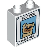 LEGO 4066pb778 - Duplo, Steen 1 x 2 x 2 met 'Verdwaalde Hond', Bruine hond op poster en '0-123-456' telefoonnummer patroon