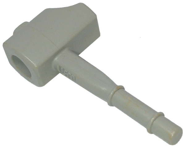 Light bluish gray LEGO Fabuland Utensil Hammer, showing the head with a hole and a handle with 'LEGO' branding.