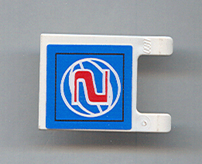White LEGO flag 2x2 with a sticker showing a red number 2 inside a white wireframe basketball on a blue background.