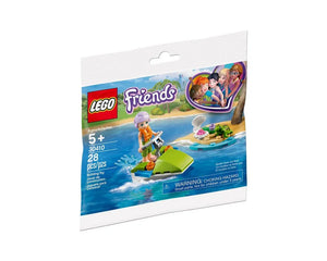 LEGO Friends 30410 Mia's Water Fun polybag featuring Mia on a green jet ski with a small island.